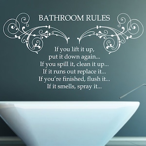 Bathroom Rules Quote Matt Vinyl Wall Art Sticker Decal Mural. Home, Wall, Mirror, Window Decor. Restroom, Washroom Decor