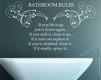 Bathroom Rules Quote Matt Vinyl Wall Art Sticker Decal Mural. Home, Wall, Mirror, Window Decor. Restroom, Washroom Decor