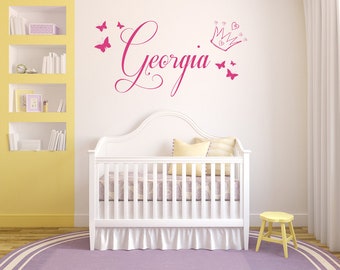 Personalised Name, Crown, Wall Art Decal Sticker, Children's Bedroom, Nursery, Playroom. Home, Wall Decor. Prince, Princess Decor