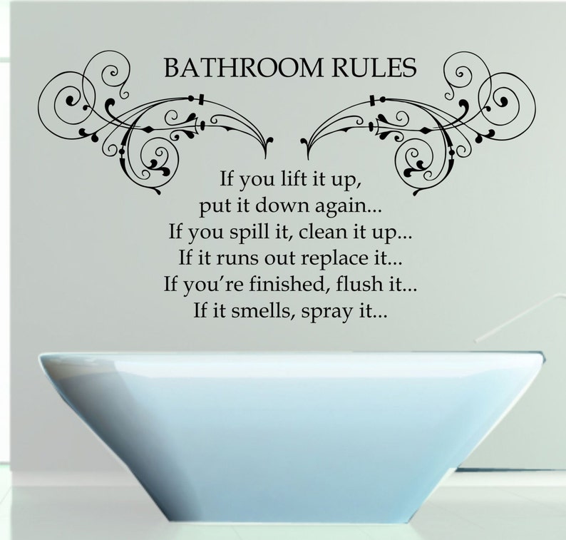 bathroom rules quote matt vinyl wall art sticker decal mural. | etsy