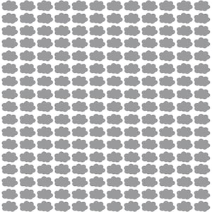 May include: A white background with a repeating pattern of grey clouds.