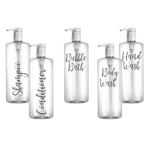 Shampoo, Conditioner, Bubble Bath, Body Wash, Hand Wash - Vinyl Sticker Decal Labels for Jars, Containers, Bottles, Bathroom Organisation