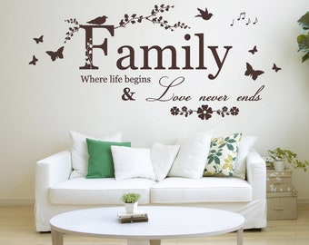 Family, Where Life Begins & Love Never Ends Quote, Vinyl Wall Art Sticker Decal Mural, Bedroom, Lounge. Home, Wall Decor. Inspirational