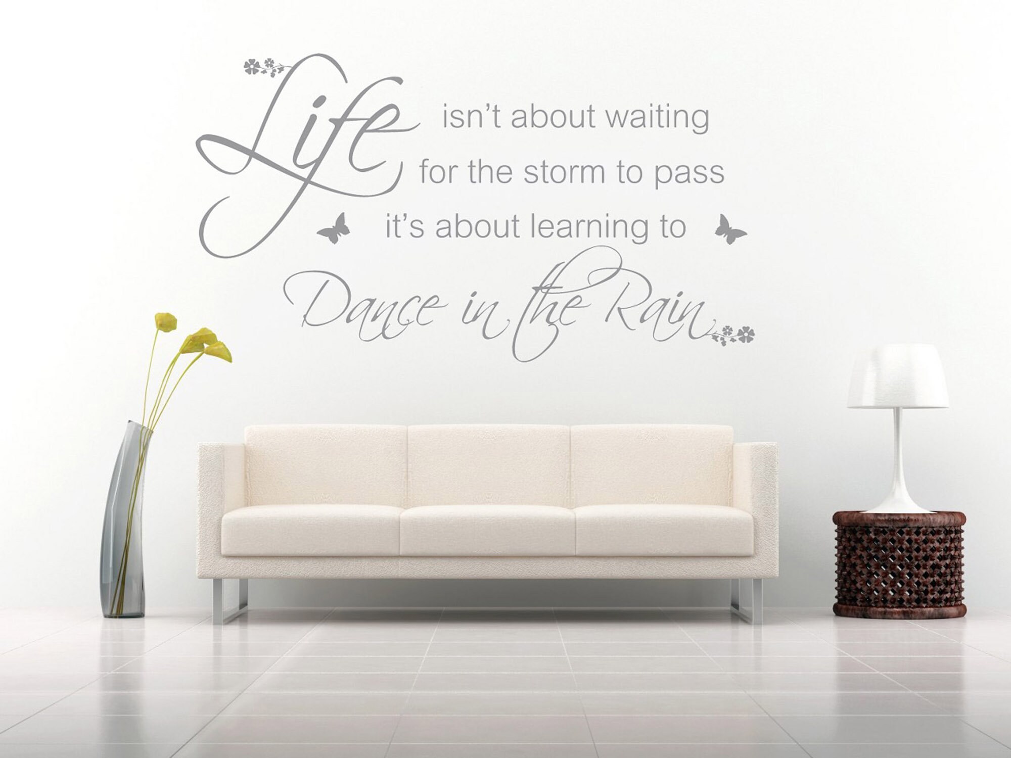 Runtoo Inspirational Quote Wall Decals - Black Vinyl Lettering With Vines & Butterflies, For Living Room, Bedroom, Office