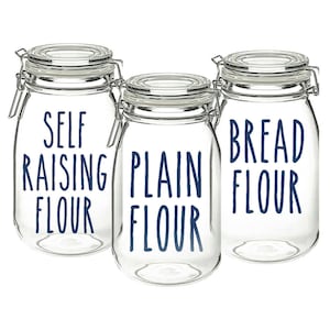 Self-Raising Flour, Plain Flour, Bread Flour - Vinyl Sticker Decal Labels for Jars, Containers, Kitchen, Pantry Organisation.