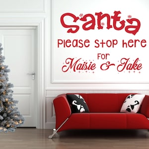 Personalised Santa Stop Here Christmas Quote - Vinyl Wall Art Sticker. Home, Wall Decor, Mirror, Window Decoration. Kids Decorations