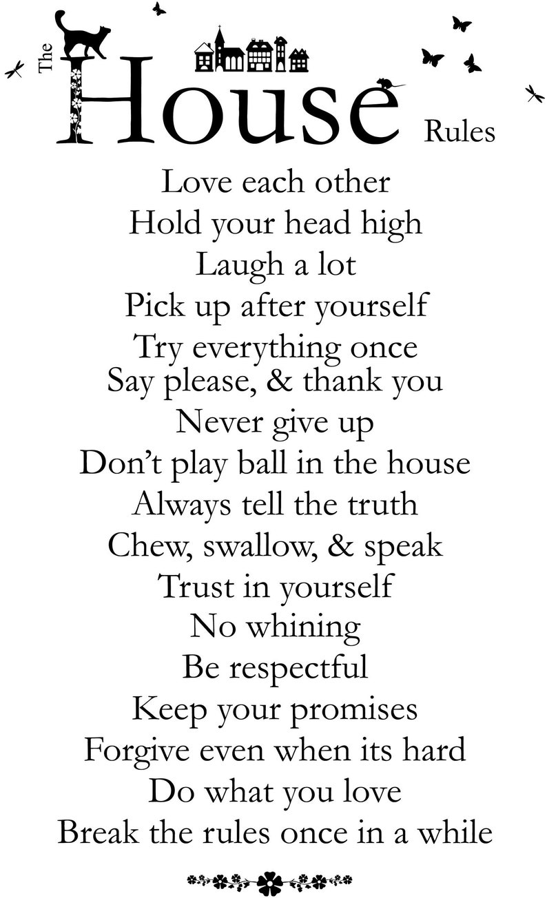 House Rules Quote Vinyl Wall Art Sticker Decal Mural. Home Etsy