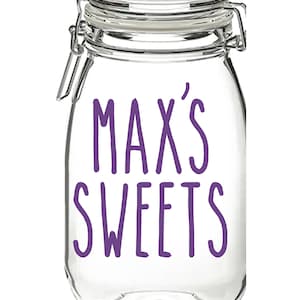 Personalised Sweets Vinyl Sticker Transfer Decal Label for Storage Jar, Tin, Container. ANY name personalised, Fantastic Gift Idea