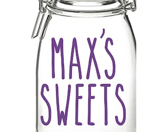 Personalised Sweets Vinyl Sticker Transfer Decal Label for Storage Jar, Tin, Container. ANY name personalised, Fantastic Gift Idea