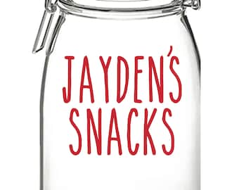 Personalised Snacks Vinyl Sticker Decal Transfer Label for Storage Jar, Container, Lunch Box, Kitchen Organisation. ANY name personalised