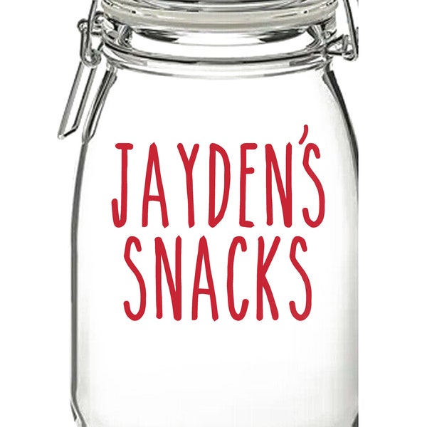 Personalised Snacks Vinyl Sticker Decal Transfer Label for Storage Jar, Container, Lunch Box, Kitchen Organisation. ANY name personalised