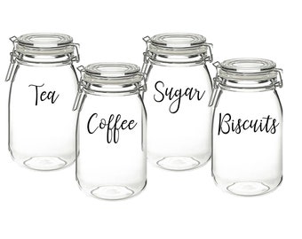 Tea, Coffee, Sugar, Biscuits - Vinyl Sticker Decal Labels for Jars, Containers, Kitchen, Pantry, Cupboard Organisation