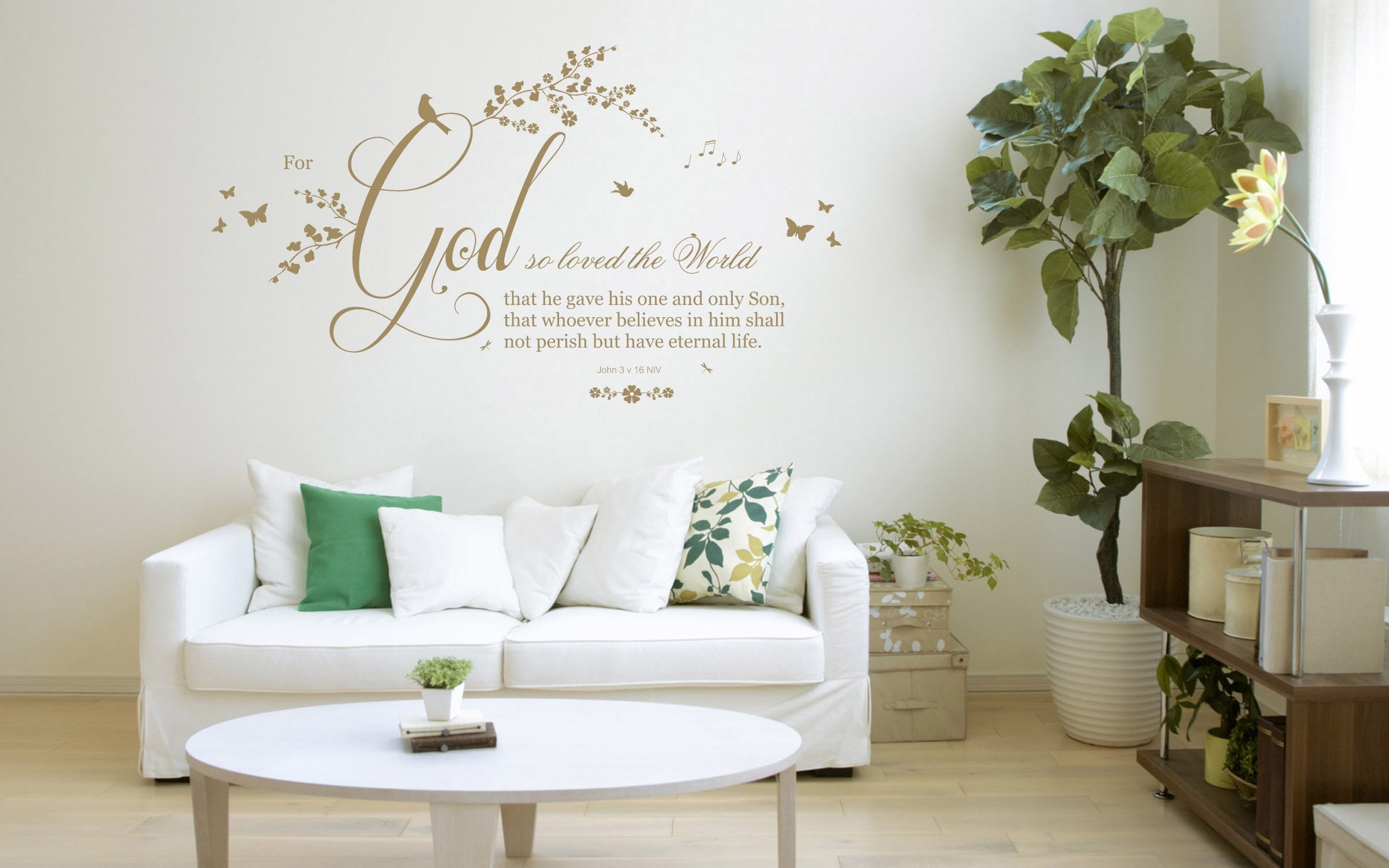 Calcomanía de vinilo para pared con cita bíblica cristiana de Juan 3:16  (NVI). Decoración para el hogar, la pared, la iglesia y la escuela. - Etsy  México, image size:2400x1500