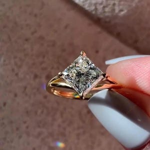East West Princess Cut Moissanite Engagement Ring: 14K Gold Split Shank