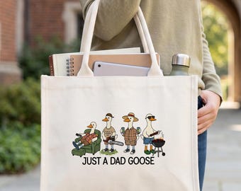 Grappige draagtas Dad Goose, gepersonaliseerde canvas tas voor vader, Vaderdagcadeau van kinderen, herbruikbare boodschappentas, vader Duck Goose
