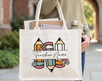 Personalized Teacher Cotton Canvas Tote Bag, Gift for Teachers ,Teacher Life Tote ,Custom Teacher Appreciation Gift Bag ,Teacher Name Bag