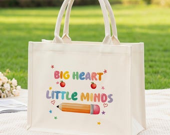 Teacher Tote Bag, Preschool Teacher Gift, Classroom Appreciation Bag, Teach Their Hearts Guide Their Minds Gift