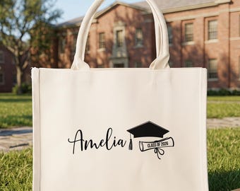 Custom Teacher Tote Bag, Personalized Graduation Gift for Teacher, Class of 2026 Canvas Bag, Teacher Appreciation Gift, School Bag