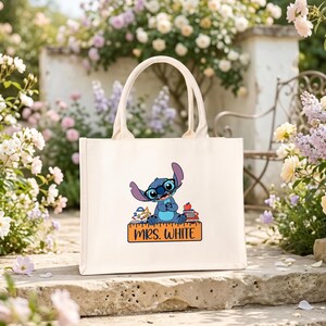 Teacher Tote Bag, Personalized Stitch Inspired School Bag, Teacher Appreciation Gift, Back To School Book Tote image 4