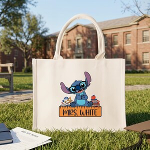 Teacher Tote Bag, Personalized Stitch Inspired School Bag, Teacher Appreciation Gift, Back To School Book Tote image 5