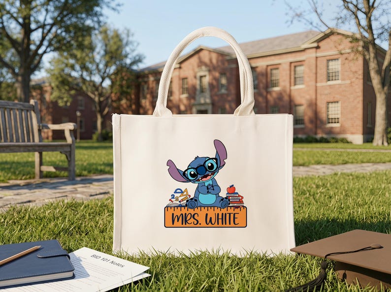 Teacher Tote Bag, Personalized Stitch Inspired School Bag, Teacher Appreciation Gift, Back To School Book Tote image 5