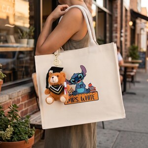 Teacher Tote Bag, Personalized Stitch Inspired School Bag, Teacher Appreciation Gift, Back To School Book Tote image 3
