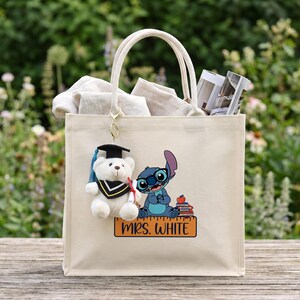Teacher Tote Bag, Personalized Stitch Inspired School Bag, Teacher Appreciation Gift, Back To School Book Tote image 2