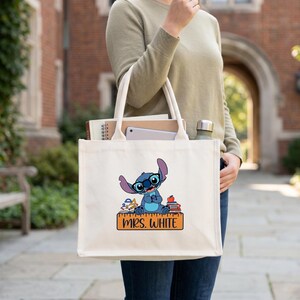 Teacher Tote Bag, Personalized Stitch Inspired School Bag, Teacher Appreciation Gift, Back To School Book Tote image 6