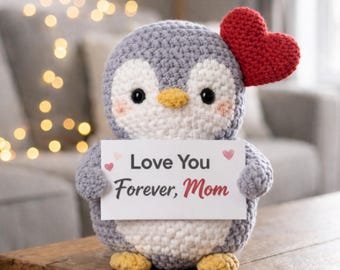母の日ギフト、手作りかぎ針編みのペンギン、ずっと愛してるよママのサイン、小さな意味のある母の日のプレゼント、かわいいペンギンの記念品