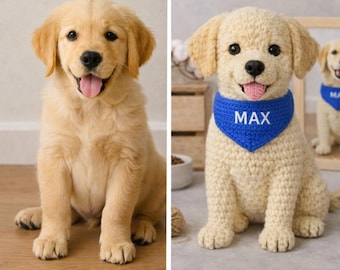 Muñeco de Golden Retriever de ganchillo personalizado a partir de una foto, peluche personalizado, amigurumi hecho a mano, regalo conmemorativo para los amantes de los retrievers.