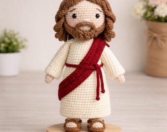 手作りかぎ針編みのイエス人形、キリスト教の宗教的な贈り物、編みぐるみのイエス人形、信仰の装飾、キリスト教徒へのスピリチュアルな贈り物
