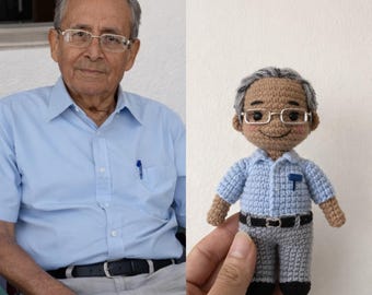写真から作るカスタムかぎ針編みそっくり人形、父の日ギフト、お父さんへのパーソナライズ人形、彼への手作りギフト、手作り記念ギフト