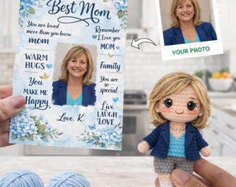 写真から作るカスタムママドール、かぎ針編みのオリジナルドール、手作りあみぐるみのポートレート、お母さんへの特別な贈り物、母の日ギフト