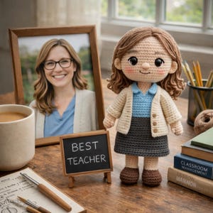 Personalized Crochet Teacher Doll Gift, Custom Amigurumi Teacher Doll, Best Teacher Appreciation Gift, Handmade Teacher Keepsake