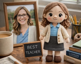パーソナライズされたかぎ針編みの先生人形ギフト、カスタム編みぐるみ先生人形、最高の先生への感謝の贈り物、手作りの先生の記念品