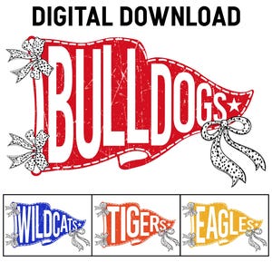 Custom Mascot Pennants PNG, Pennant Mascot Png, School Spirit Png, Homecoming Pennant, Football Game Day Png, Coquette Bow Png Sublimation