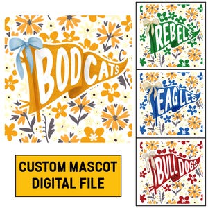 Custom Team Mascot Watercolor Pennant Flower Png, Floral School Spirit Mascot Png, Game Day Football Png, Football Homecoming Pennant Sports