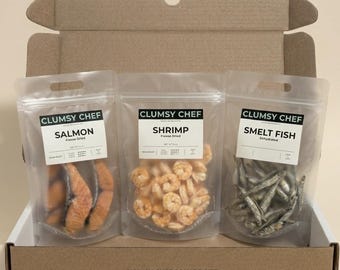 Dog Treat Box Ocean Select – Freeze Dried Salmon + Freeze Dried Shrimp + Dried Smelt Fish | Healthy Dog Treats, Small Batch, Meal Topper
