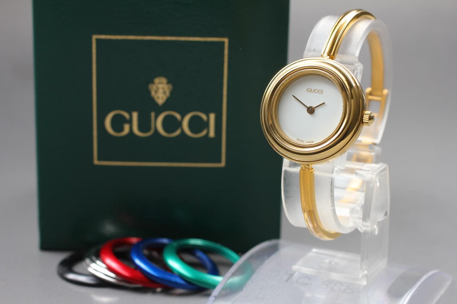 GUCCI 付け替えベゼル 11/12.2 ゴールド 腕時計 稼動】 箱付き グッチ 腕時計 11/12.2 チェンジベゼル QZ