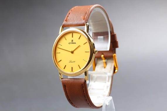 Cyma louis xv 347 gold mens watch vintage near mint new batt from japan/ retro wristwatch classic style timepiece gift