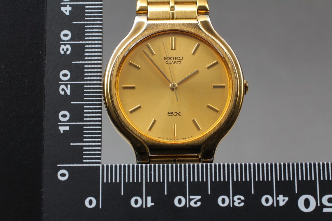 Seiko sx v701-6k00 gold qz watch men vintage 1992 exc+5 new batt from japan/ retro wristwatch classic style timepiece gift, photo 4 sur 5