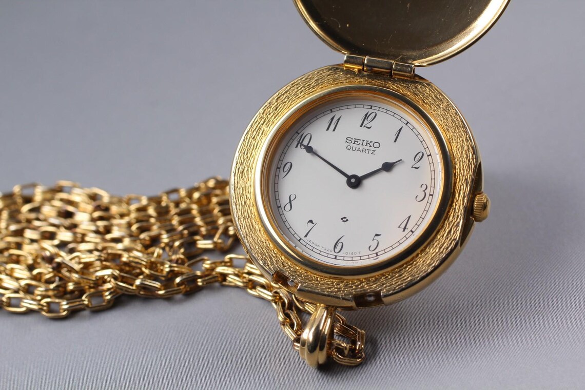 Seiko pendant watch 7320-0080 round gold qz  new batt vintage 1993 n mint japan/ retro wristwatch classic style timepiece gift, photo 1 sur 5