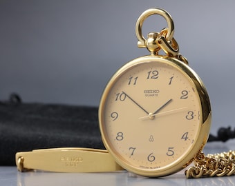 Seiko quartz pocket watch mens new battery 2621-0470 vintage 1990 mint japan