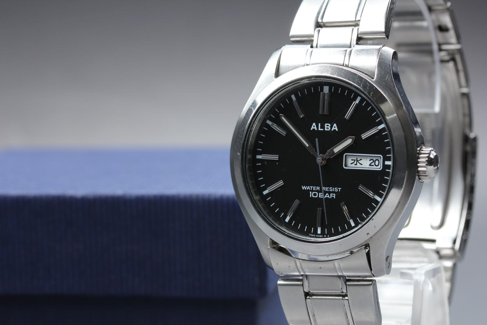 Seiko Alba Black Kanji Siver Quarts Mens Watch 7n43-0ba0 New Batt