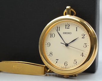 Seiko quartz pocket watch gold 5p31-9a00 vintage 1989 near mint from japan