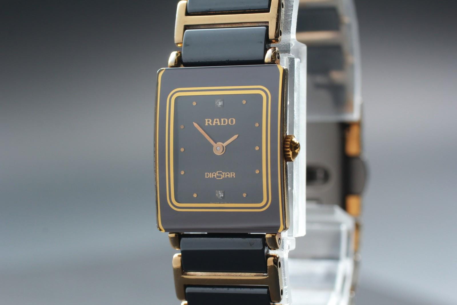 Gorgeous RADO Jubile Diastar analog black ceramic gold tone watch w/ diamonds! Vintage Rado Diastar diamond ladies watch main image 2