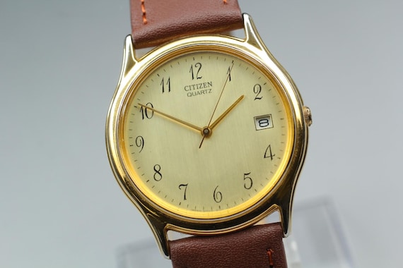 Citizen 6110-s19180 33mm gold mens qz watch vintage new batt n mint from japan/ retro wristwatch classic style timepiece gift