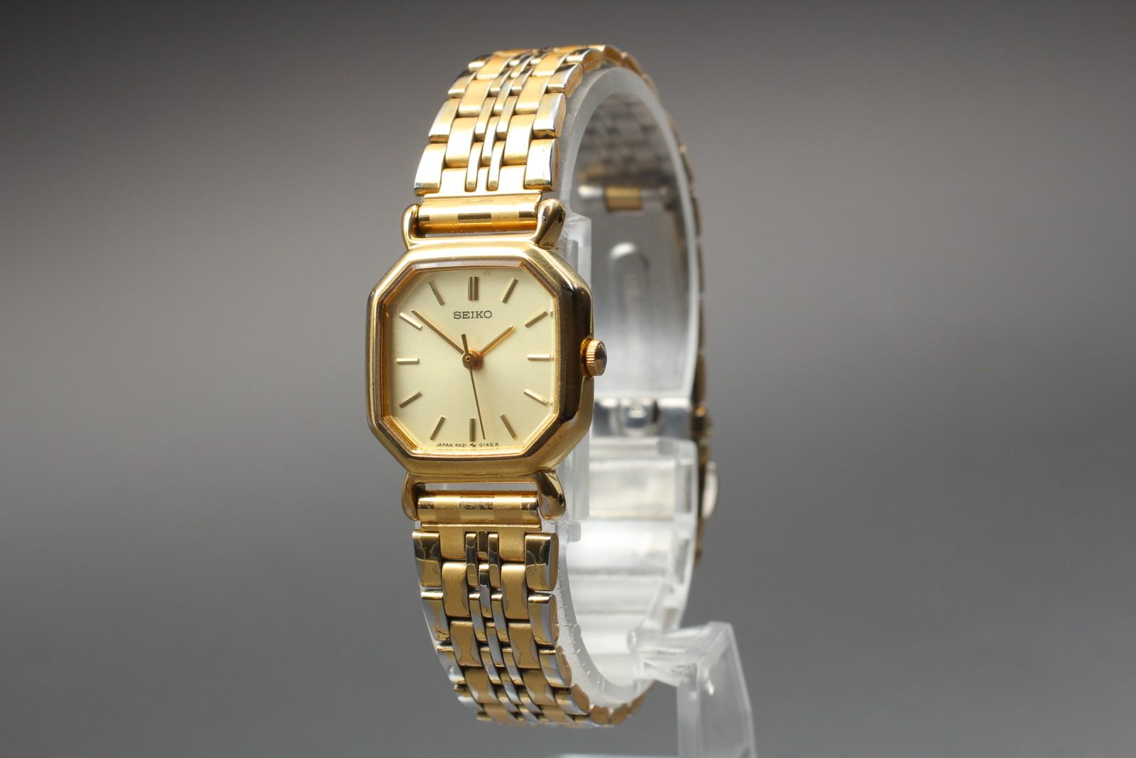 Seiko 4n21-5022 Gold Octagon 20mm Qz Ladies Watch Vintage 1993 Exc
