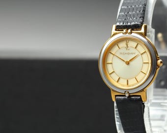 Vintage mint yves saint laurent 2200-228481 gold ladies qz watch from japan/ retro wristwatch classic style timepiece gift