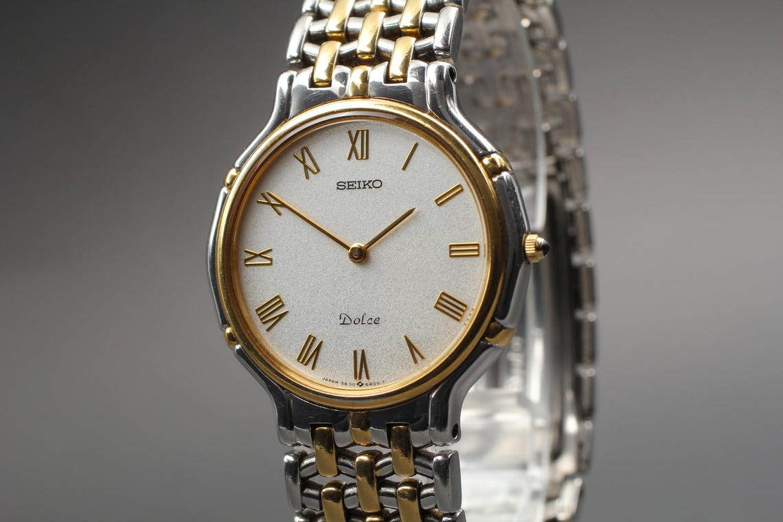 Seiko dolce 5e30-6a00 two-tone haq quartz mens watch vintage 1998 n mint japan/ retro wristwatch classic style timepiece gift, photo 2 sur 5